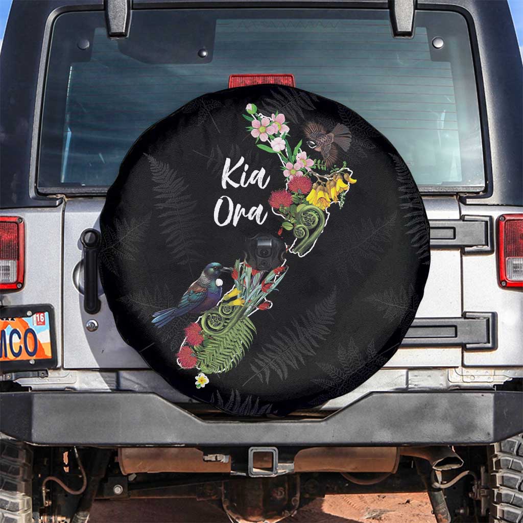 Kia Ora New Zealand Floral Spare Tire Cover Black - Aussie Hoodie