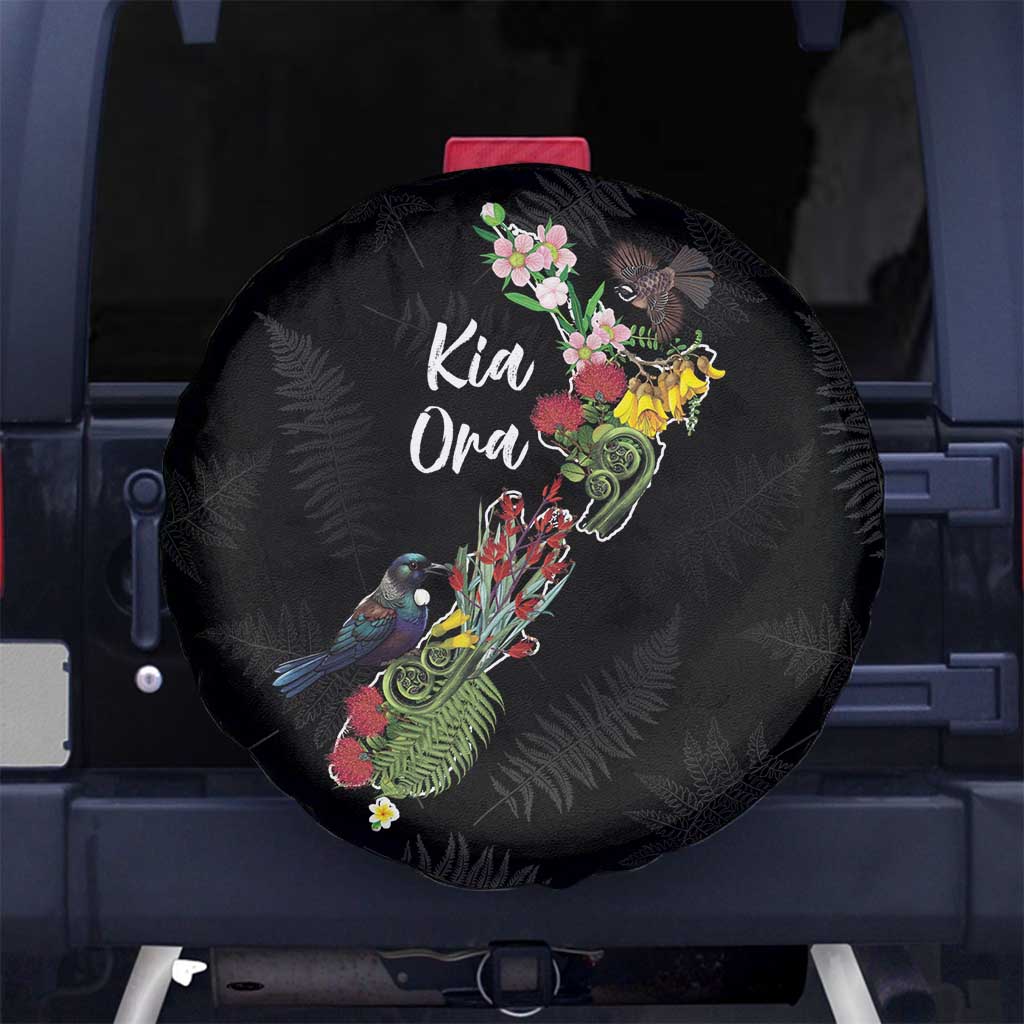 Kia Ora New Zealand Floral Spare Tire Cover Black - Aussie Hoodie