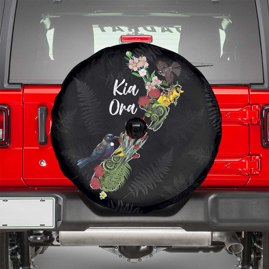 Kia Ora New Zealand Floral Spare Tire Cover Black - Aussie Hoodie