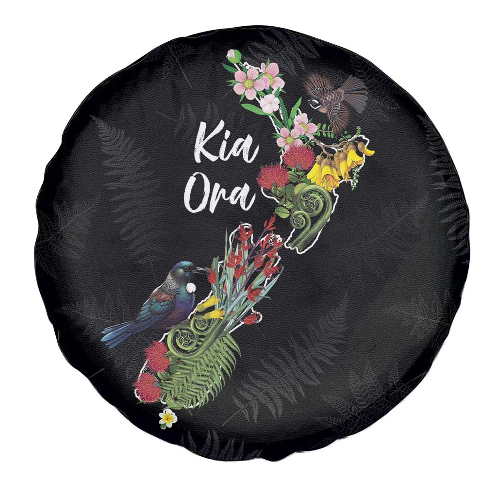 Kia Ora New Zealand Floral Spare Tire Cover Black - Aussie Hoodie