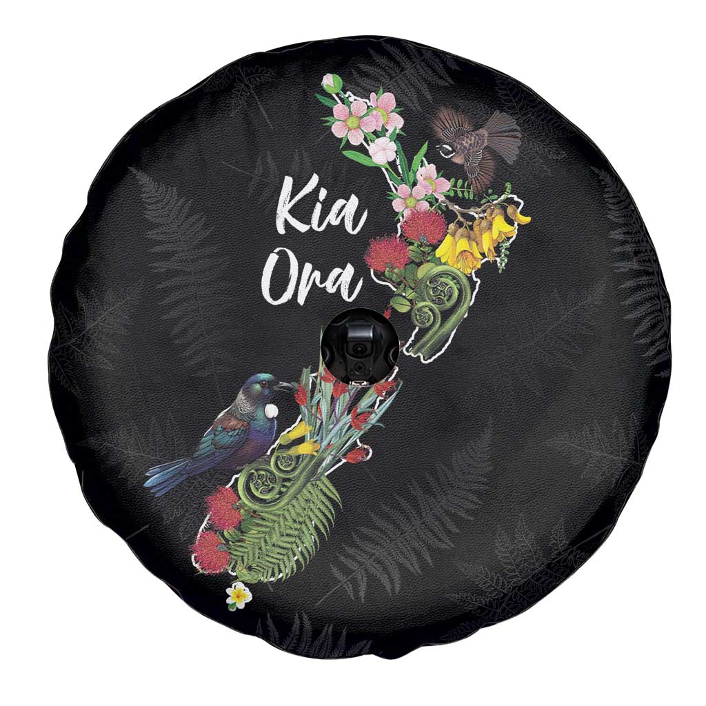 Kia Ora New Zealand Floral Spare Tire Cover Black - Aussie Hoodie