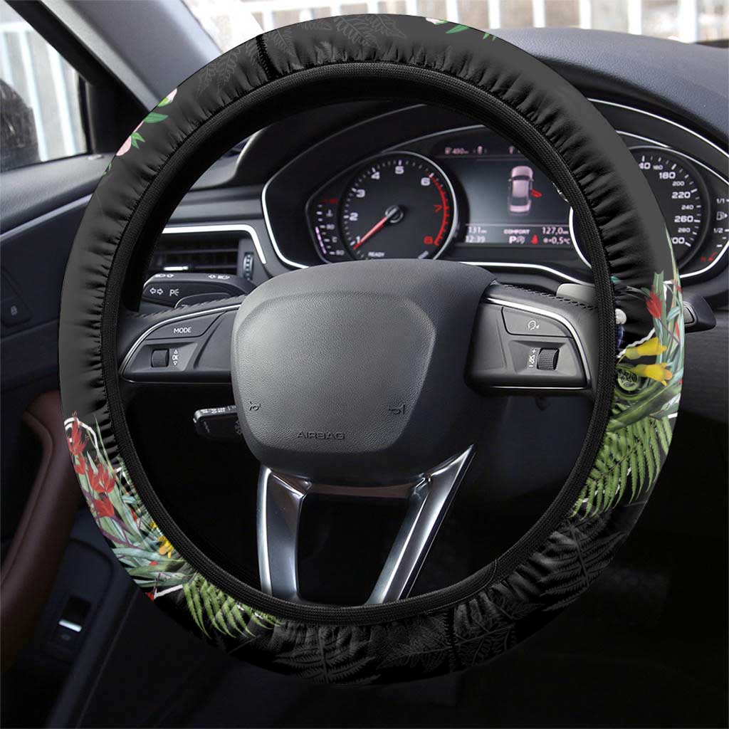 Kia Ora New Zealand Floral Steering Wheel Cover Black - Aussie Hoodie