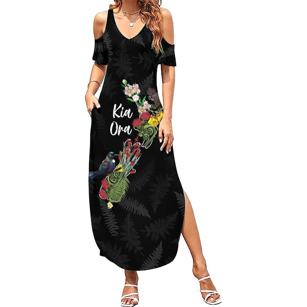 Kia Ora New Zealand Floral Personalized Summer Maxi Dress Black - Aussie Hoodie