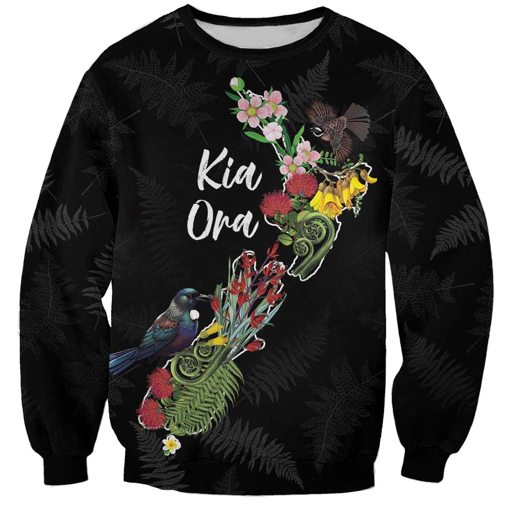 Kia Ora New Zealand Floral Personalized Sweatshirt Black - Aussie Hoodie