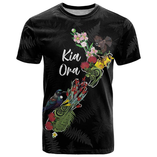 Kia Ora New Zealand Floral Personalized T Shirt Black - Aussie Hoodie