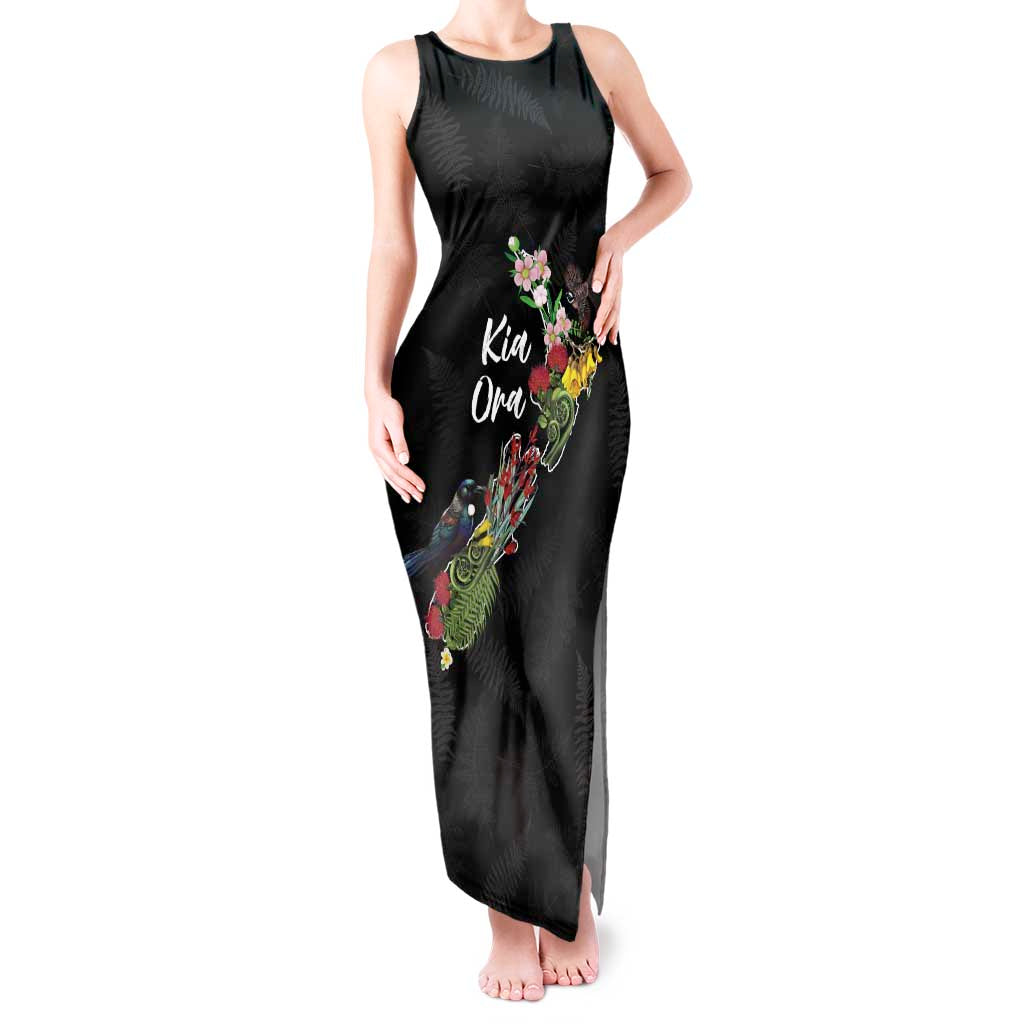 Kia Ora New Zealand Floral Personalized Tank Maxi Dress Black - Aussie Hoodie