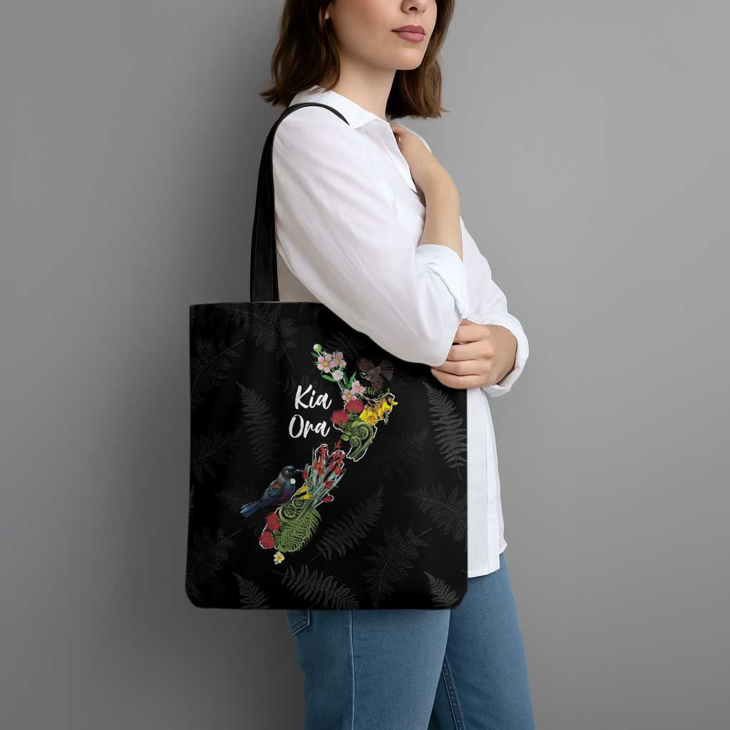 Kia Ora New Zealand Floral Tote Bag Black - Aussie Hoodie