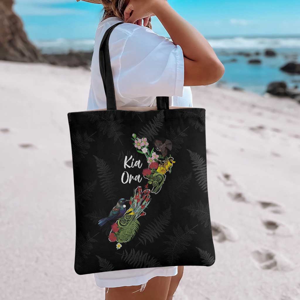 Kia Ora New Zealand Floral Tote Bag Black - Aussie Hoodie