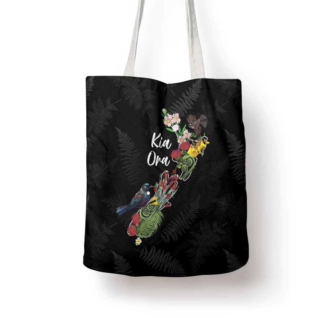 Kia Ora New Zealand Floral Tote Bag Black - Aussie Hoodie