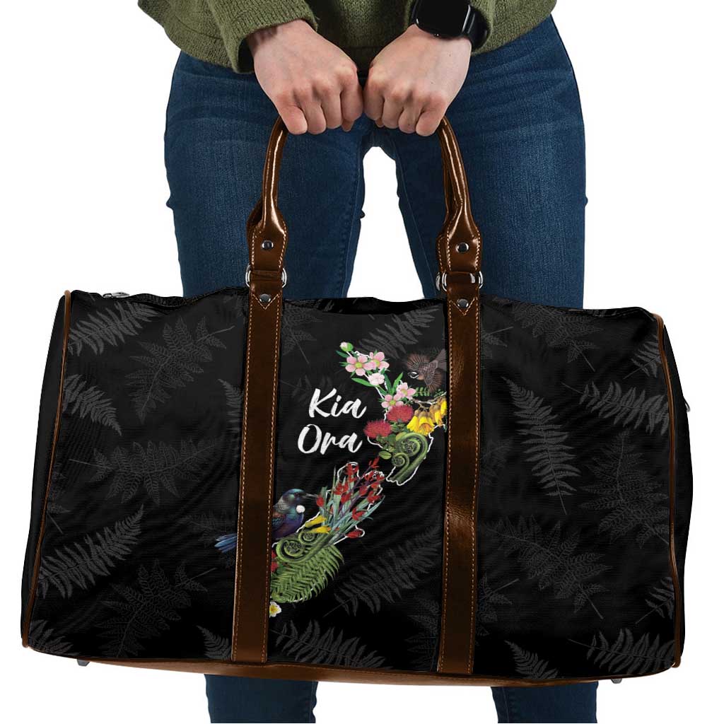 Kia Ora New Zealand Floral Travel Bag Black - Aussie Hoodie