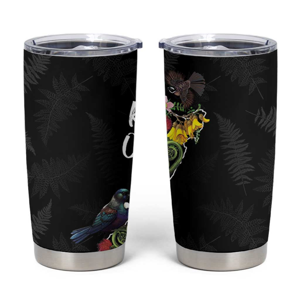 Kia Ora New Zealand Floral Tumbler Cup Black - Aussie Hoodie