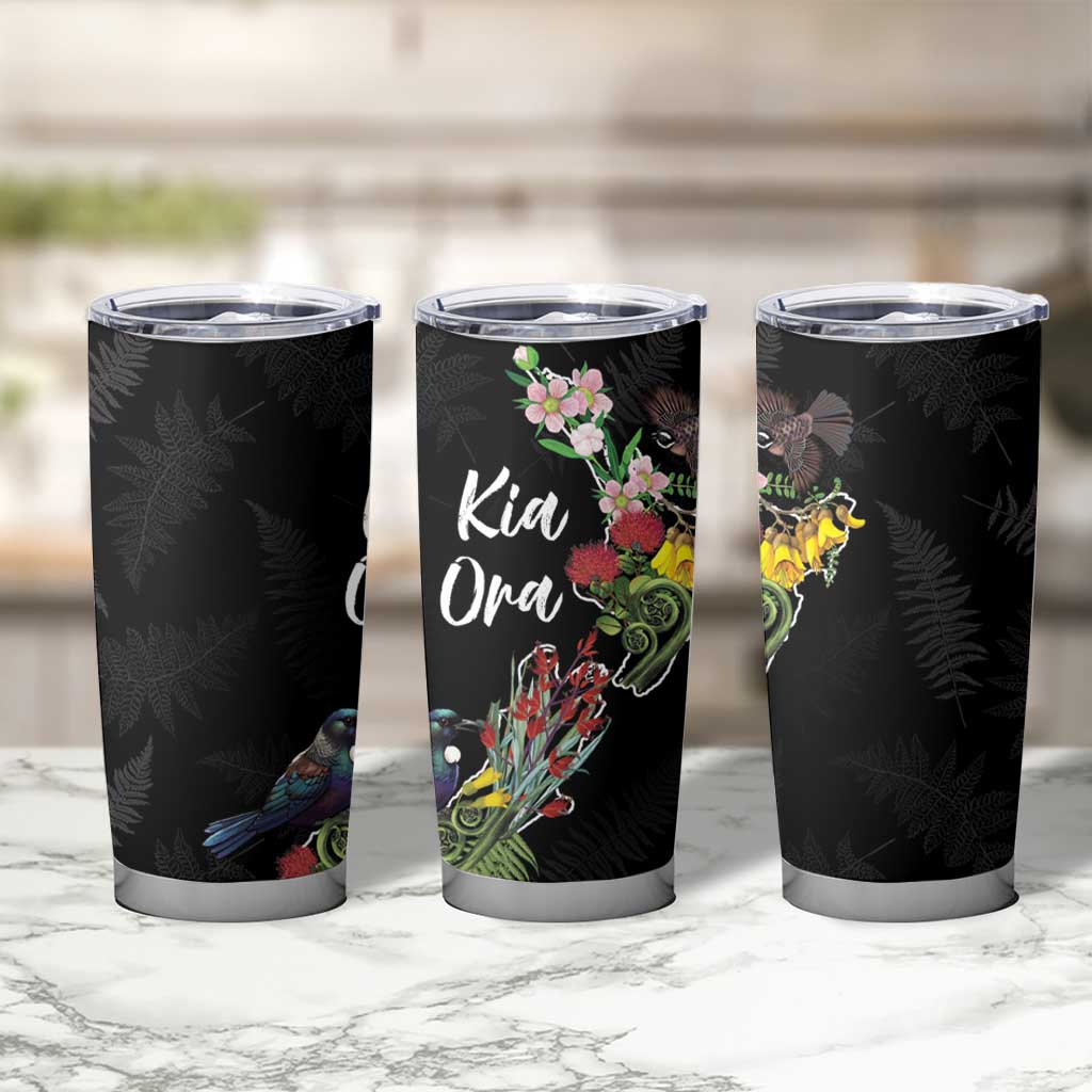 Kia Ora New Zealand Floral Tumbler Cup Black - Aussie Hoodie