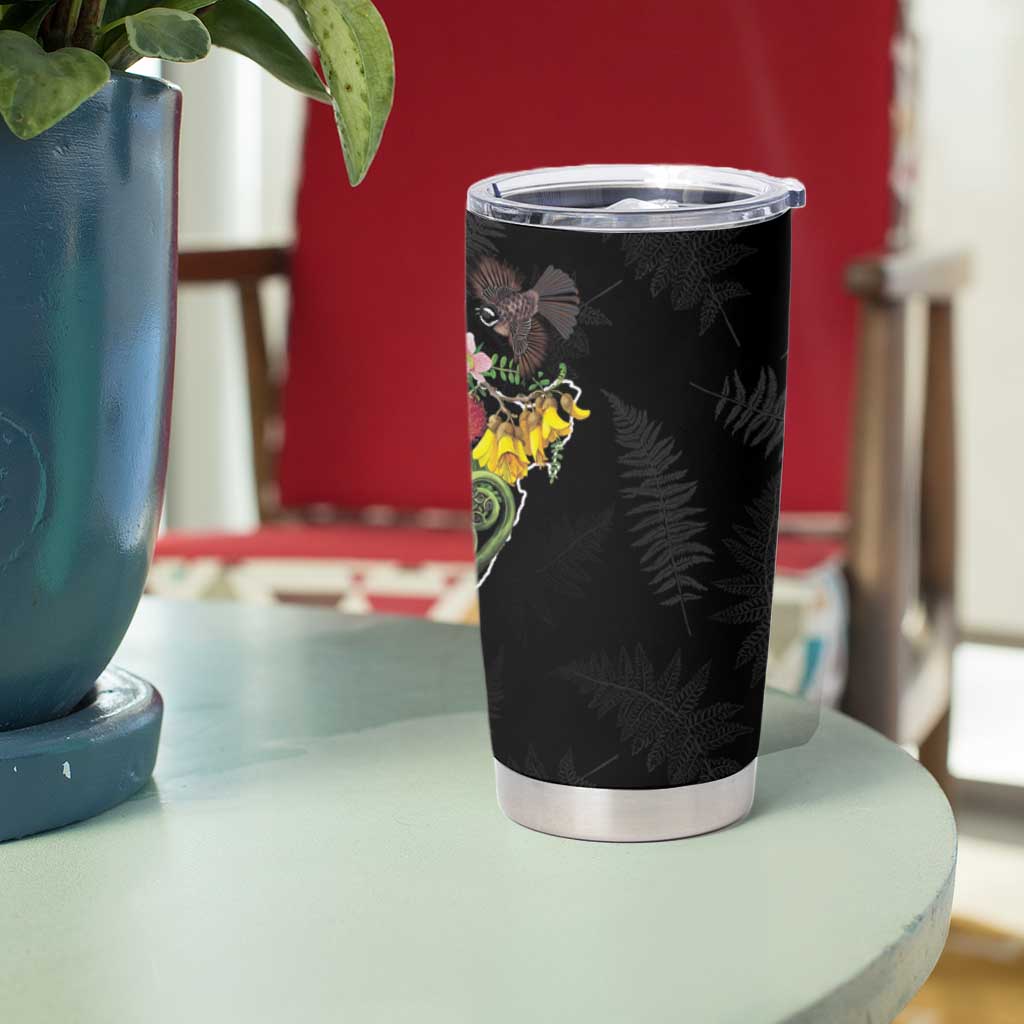 Kia Ora New Zealand Floral Tumbler Cup Black - Aussie Hoodie