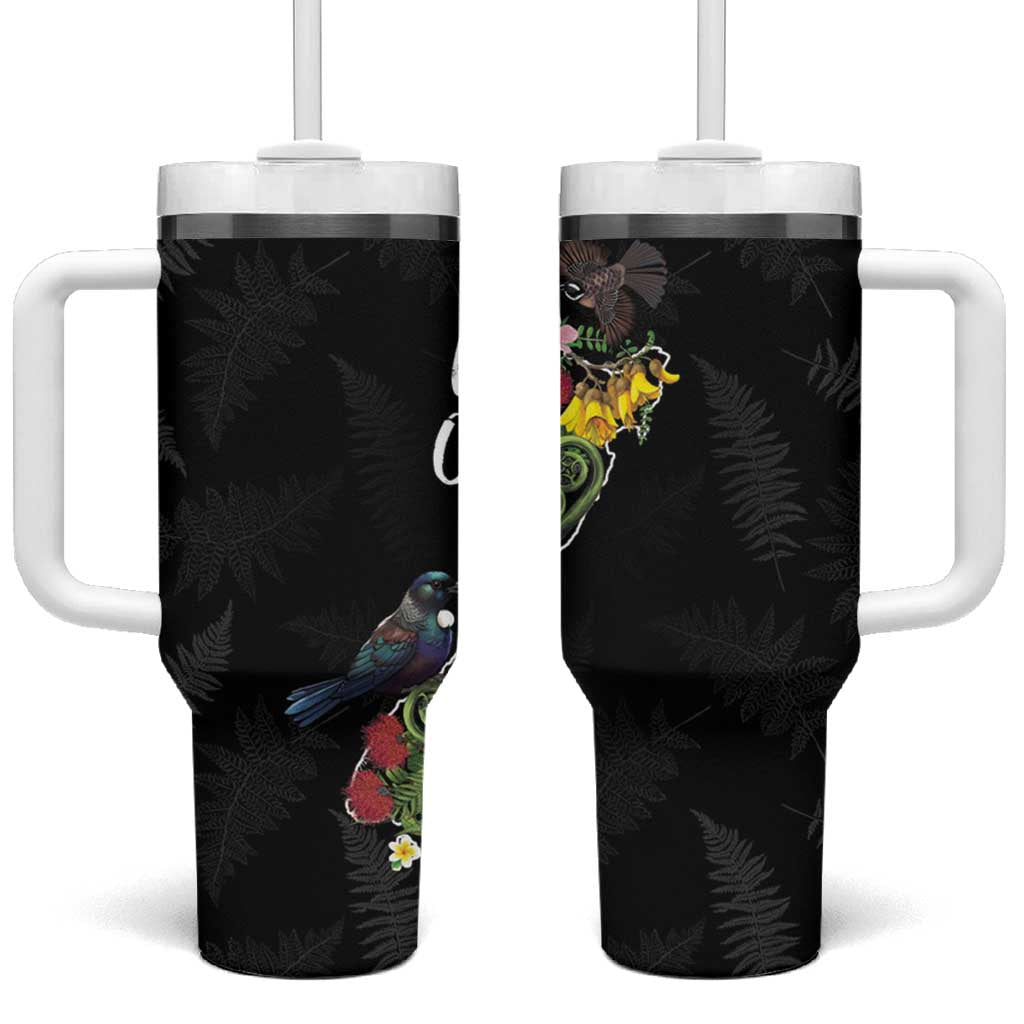 Kia Ora New Zealand Floral Tumbler With Handle Black - Aussie Hoodie