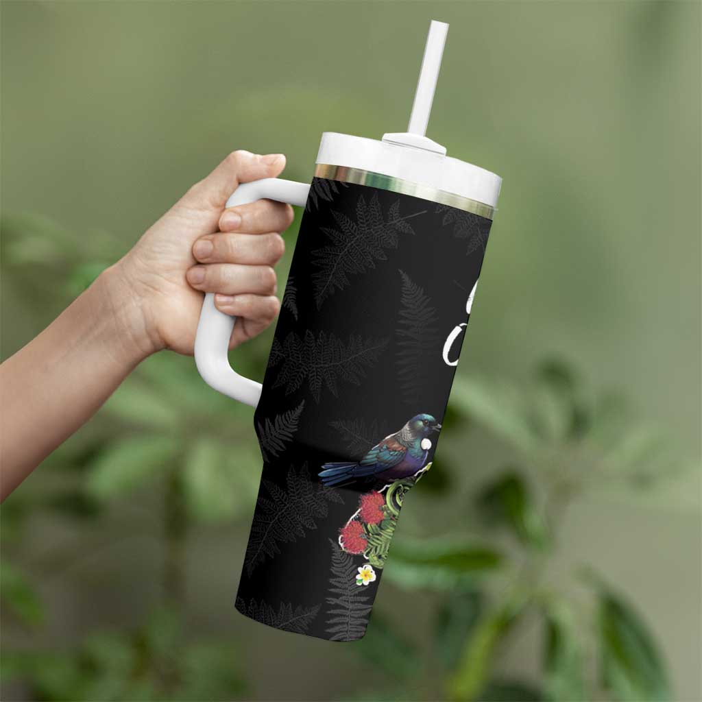 Kia Ora New Zealand Floral Tumbler With Handle Black - Aussie Hoodie