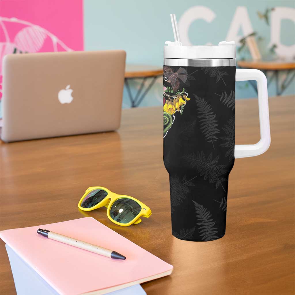 Kia Ora New Zealand Floral Tumbler With Handle Black - Aussie Hoodie