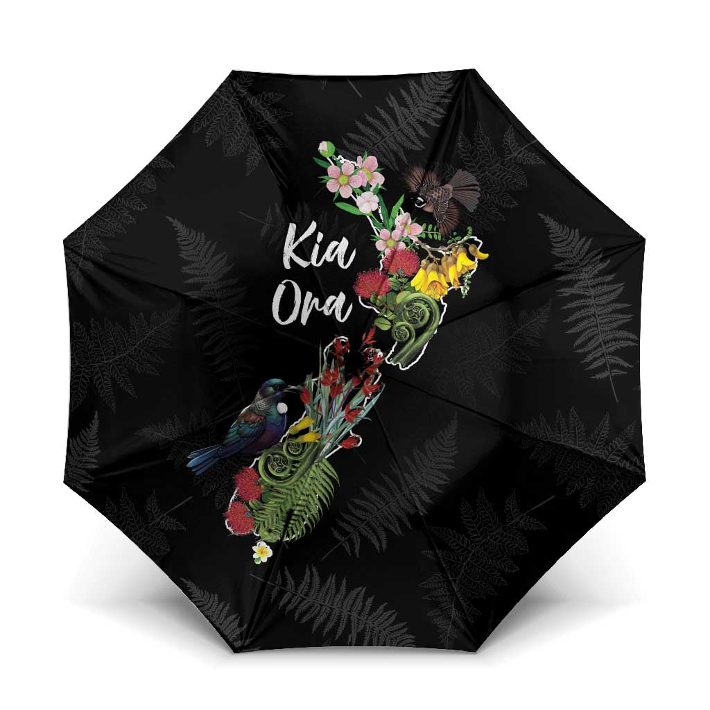 Kia Ora New Zealand Floral Umbrella Black - Aussie Hoodie