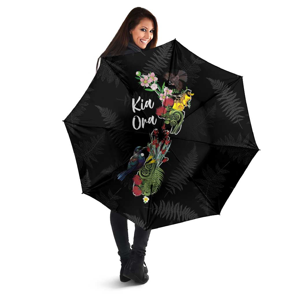 Kia Ora New Zealand Floral Umbrella Black - Aussie Hoodie