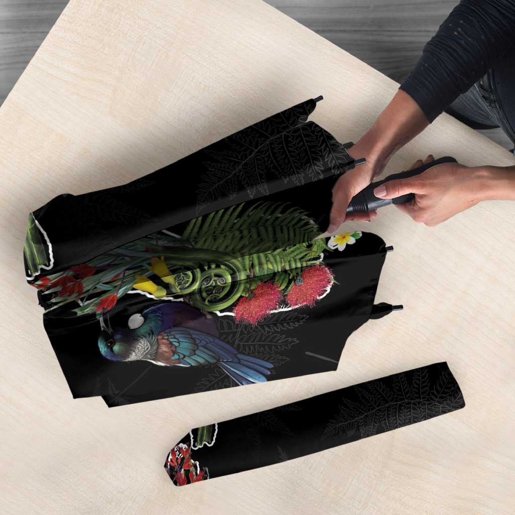 Kia Ora New Zealand Floral Umbrella Black - Aussie Hoodie
