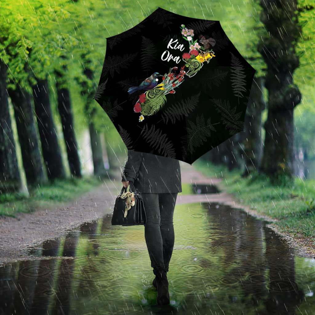Kia Ora New Zealand Floral Umbrella Black - Aussie Hoodie