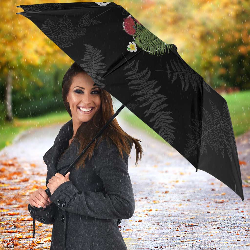 Kia Ora New Zealand Floral Umbrella Black - Aussie Hoodie