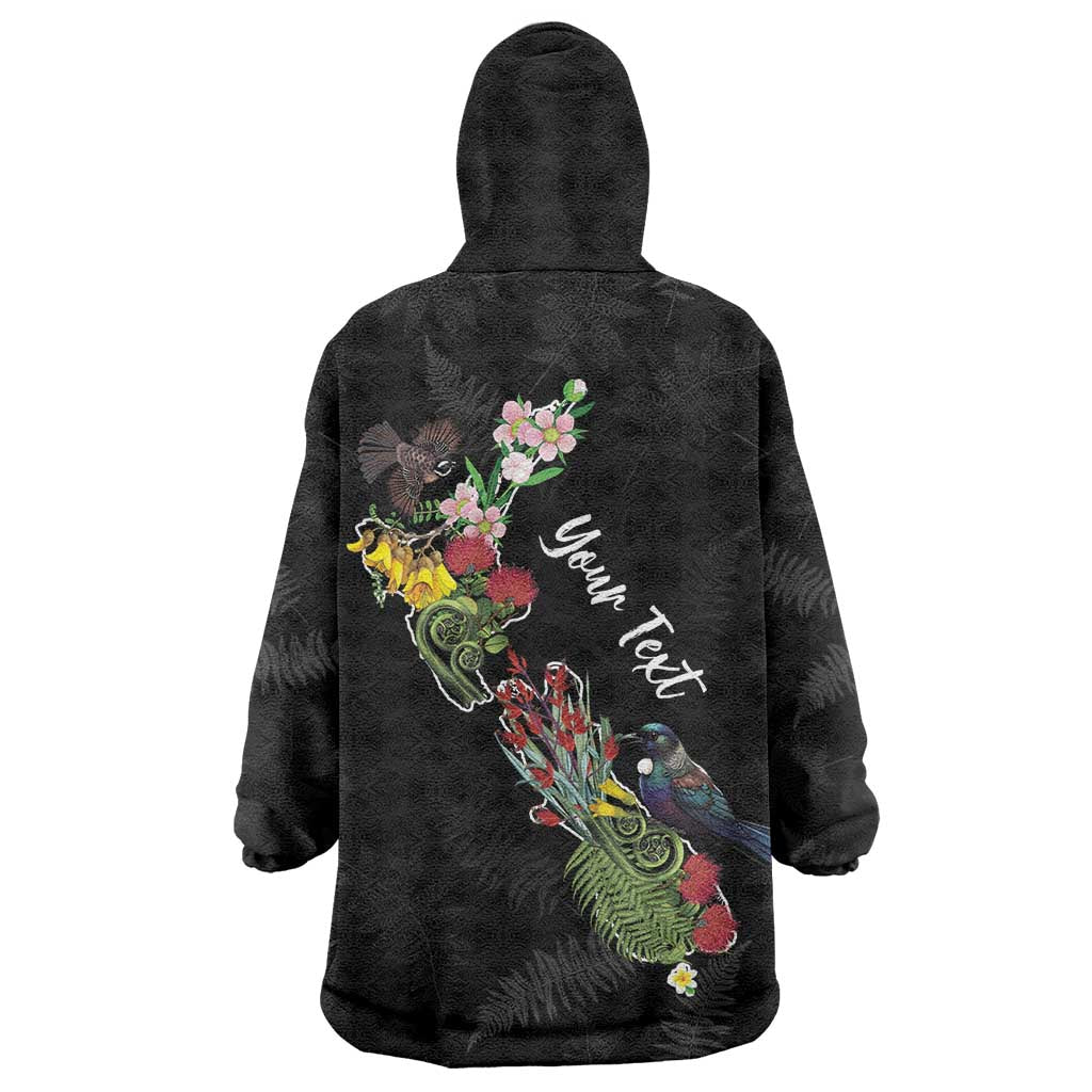 Kia Ora New Zealand Floral Personalized Wearable Blanket Hoodie Black - Aussie Hoodie
