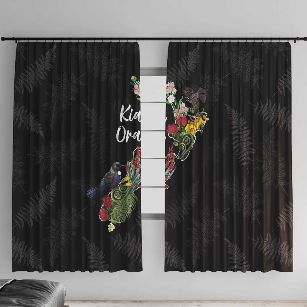 Kia Ora New Zealand Floral Window Curtain Black - Aussie Hoodie