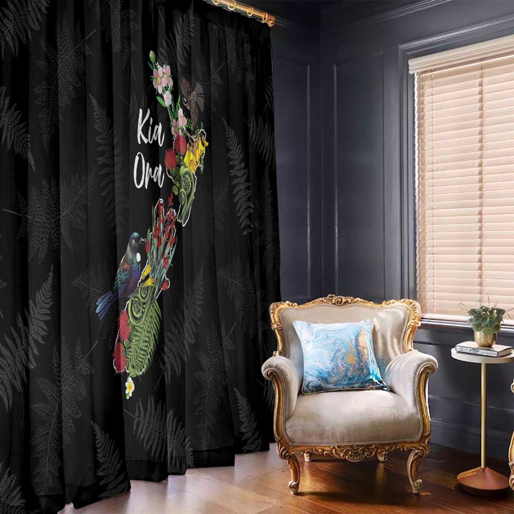 Kia Ora New Zealand Floral Window Curtain Black - Aussie Hoodie