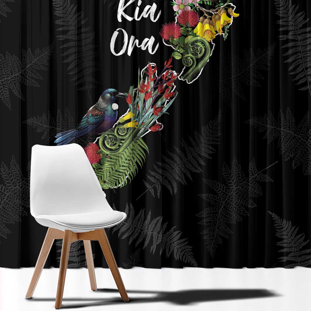 Kia Ora New Zealand Floral Window Curtain Black - Aussie Hoodie