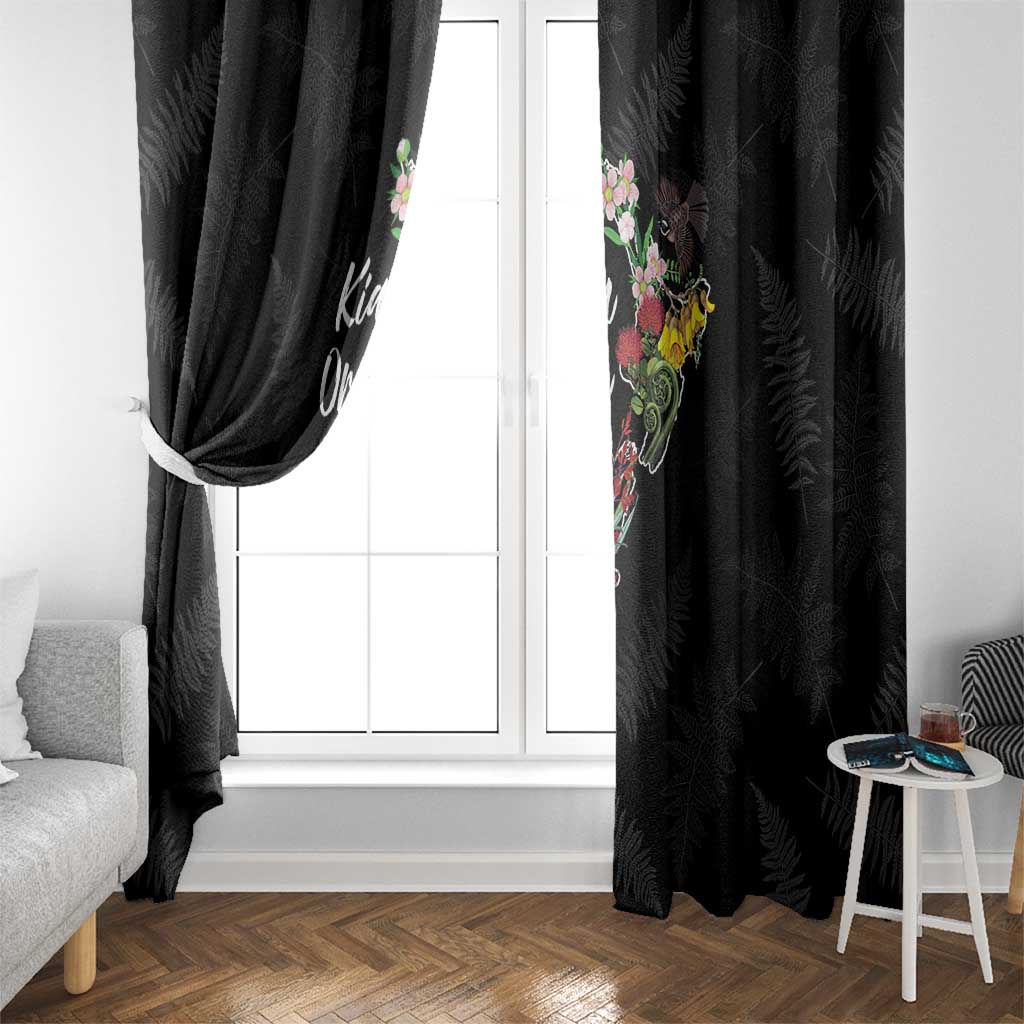 Kia Ora New Zealand Floral Window Curtain Black - Aussie Hoodie