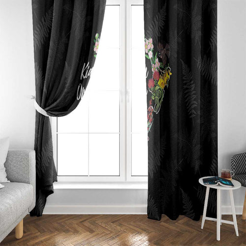 Kia Ora New Zealand Floral Window Curtain Black - Aussie Hoodie