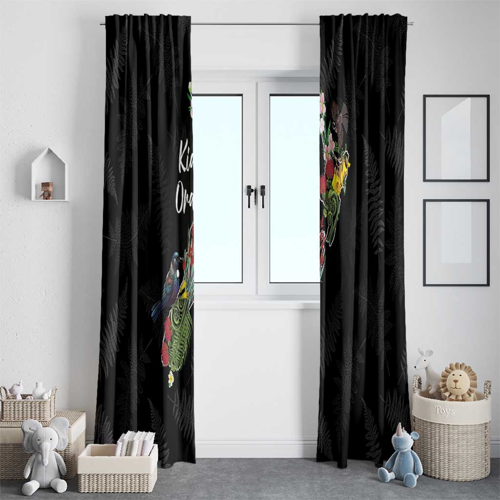 Kia Ora New Zealand Floral Window Curtain Black - Aussie Hoodie