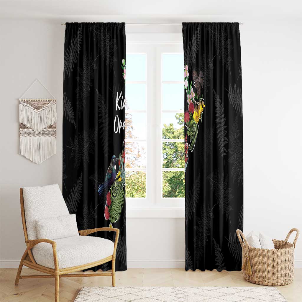 Kia Ora New Zealand Floral Window Curtain Black - Aussie Hoodie