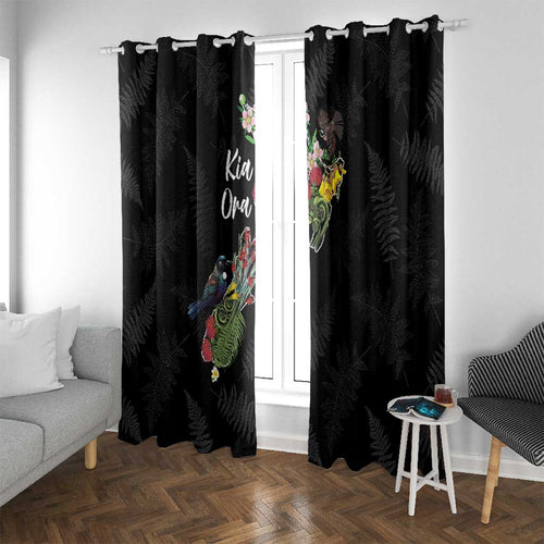 Kia Ora New Zealand Floral Window Curtain Black - Aussie Hoodie
