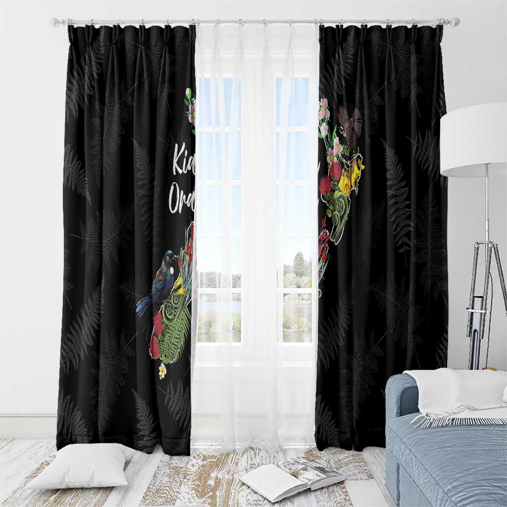 Kia Ora New Zealand Floral Window Curtain Black - Aussie Hoodie