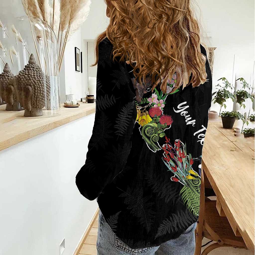 Kia Ora New Zealand Floral Personalized Women Casual Shirt Black - Aussie Hoodie