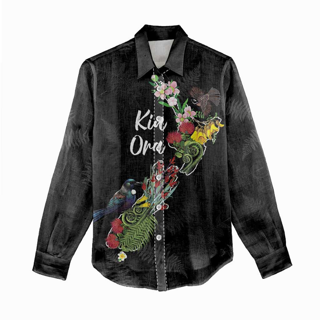 Kia Ora New Zealand Floral Personalized Women Casual Shirt Black - Aussie Hoodie