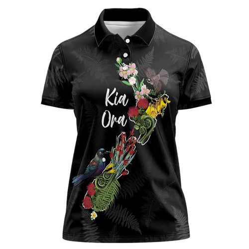 Kia Ora New Zealand Floral Personalized Women Polo Shirt Black - Aussie Hoodie