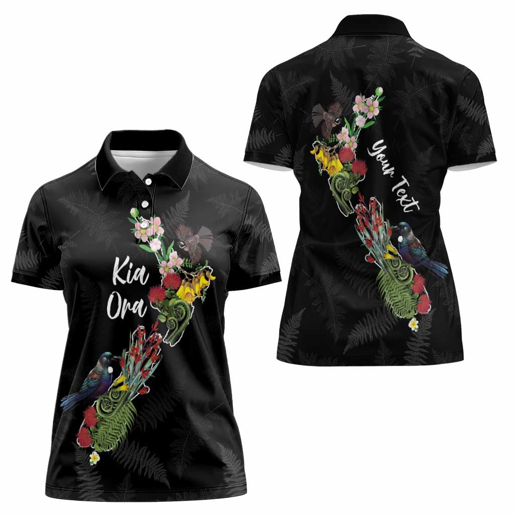 Kia Ora New Zealand Floral Personalized Women Polo Shirt Black - Aussie Hoodie