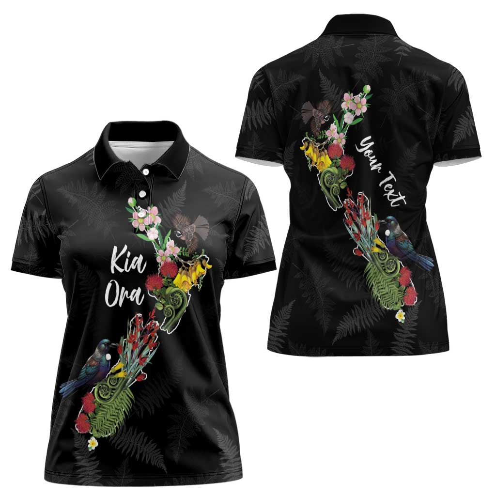 Kia Ora New Zealand Floral Personalized Women Polo Shirt Black - Aussie Hoodie