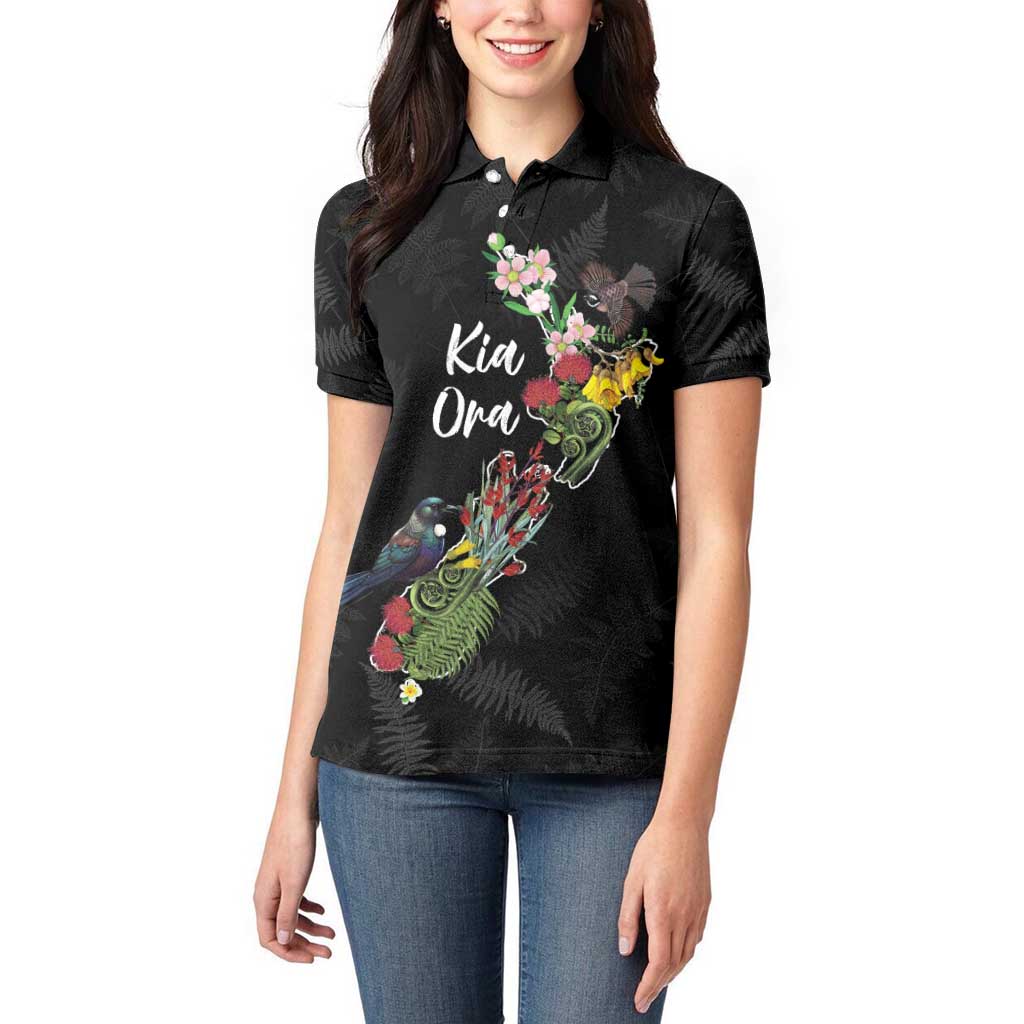 Kia Ora New Zealand Floral Personalized Women Polo Shirt Black - Aussie Hoodie