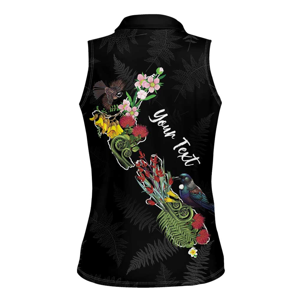 Kia Ora New Zealand Floral Personalized Women Sleeveless Polo Shirt Black - Aussie Hoodie