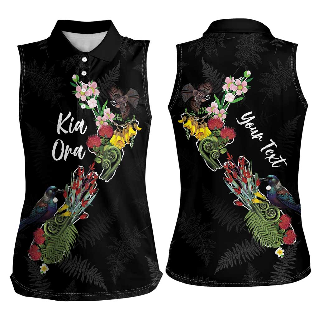 Kia Ora New Zealand Floral Personalized Women Sleeveless Polo Shirt Black - Aussie Hoodie
