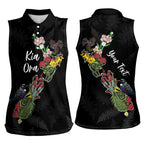 Kia Ora New Zealand Floral Personalized Women Sleeveless Polo Shirt Black - Aussie Hoodie