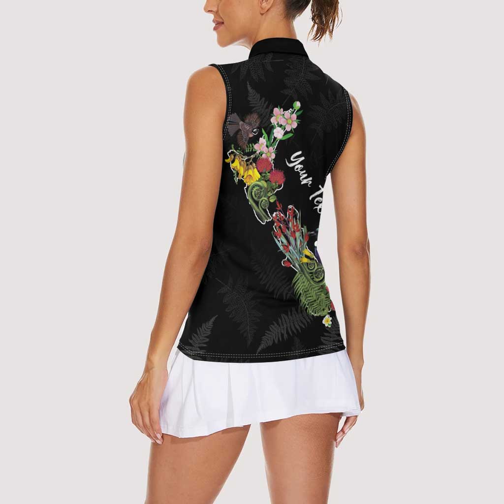 Kia Ora New Zealand Floral Personalized Women Sleeveless Polo Shirt Black - Aussie Hoodie