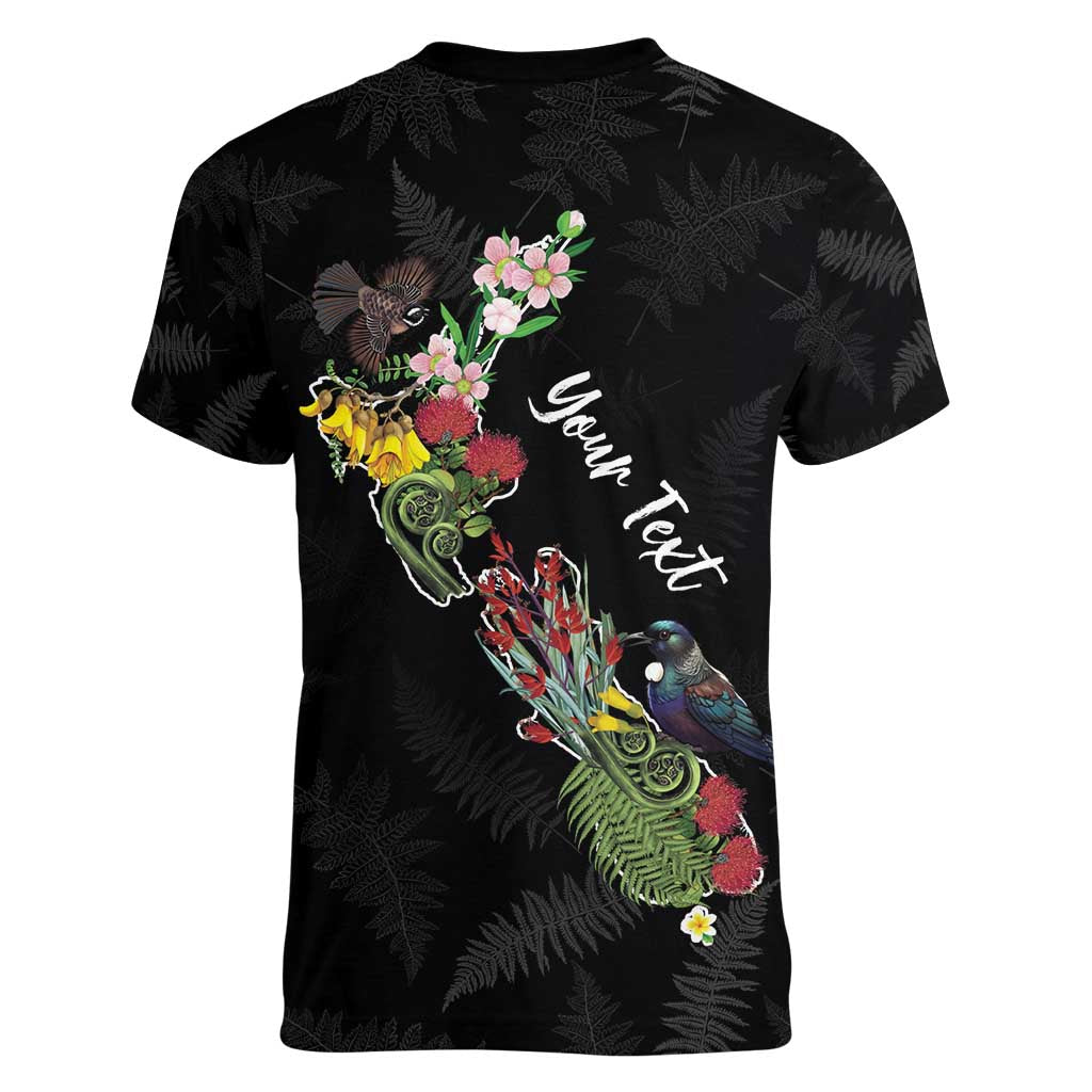 Kia Ora New Zealand Floral Personalized Women V-Neck T-Shirt Black - Aussie Hoodie
