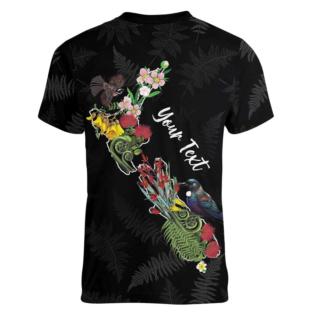 Kia Ora New Zealand Floral Personalized Women V-Neck T-Shirt Black - Aussie Hoodie