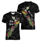 Kia Ora New Zealand Floral Personalized Women V-Neck T-Shirt Black - Aussie Hoodie