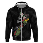 Kia Ora New Zealand Floral Personalized Zip Hoodie Black - Aussie Hoodie