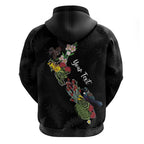 Kia Ora New Zealand Floral Personalized Zip Hoodie Black - Aussie Hoodie